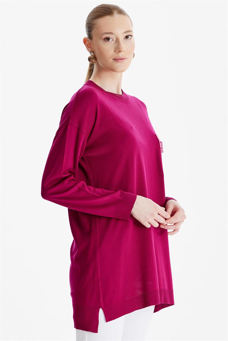 Deri Cep Detaylı Triko Tunik FUŞYA