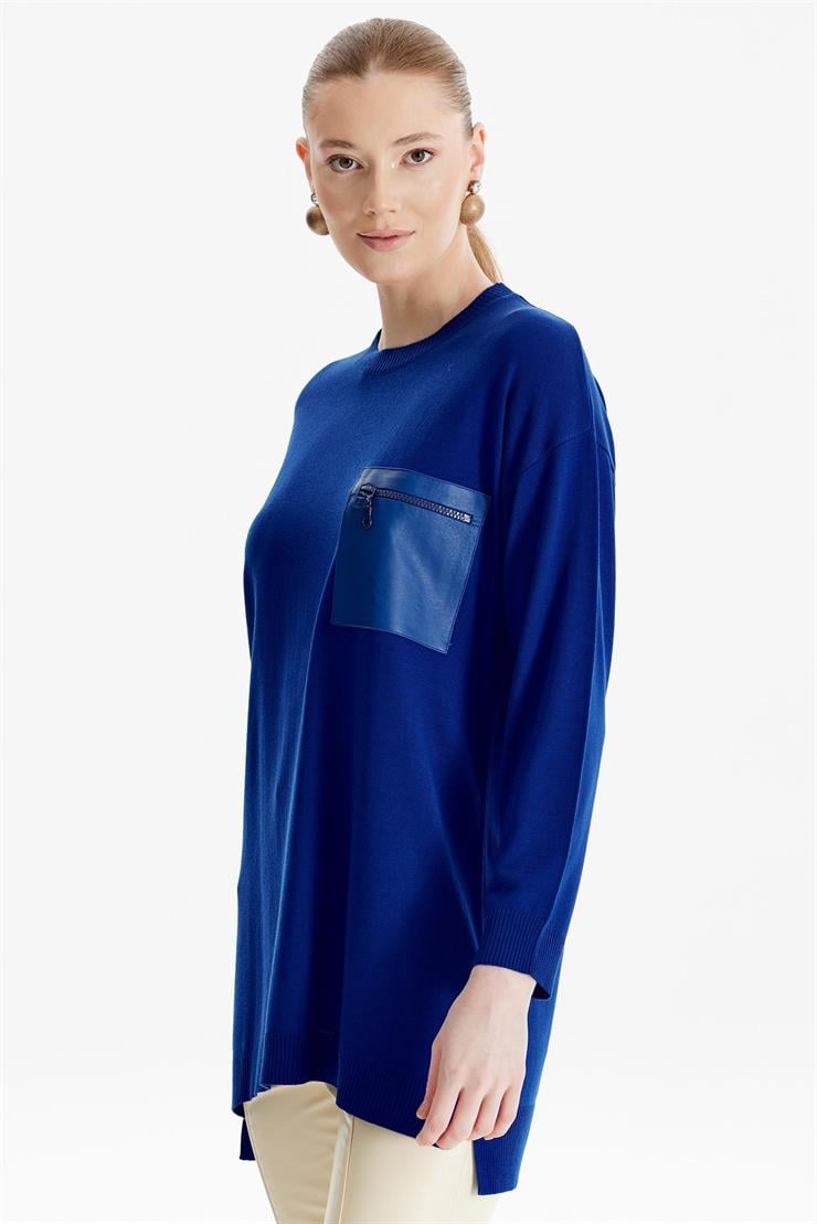 Deri Cep Detaylı Triko Tunik SAKS