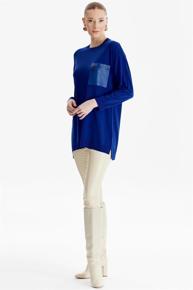 Deri Cep Detaylı Triko Tunik SAKS