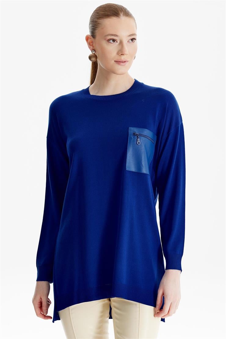 Deri Cep Detaylı Triko Tunik SAKS