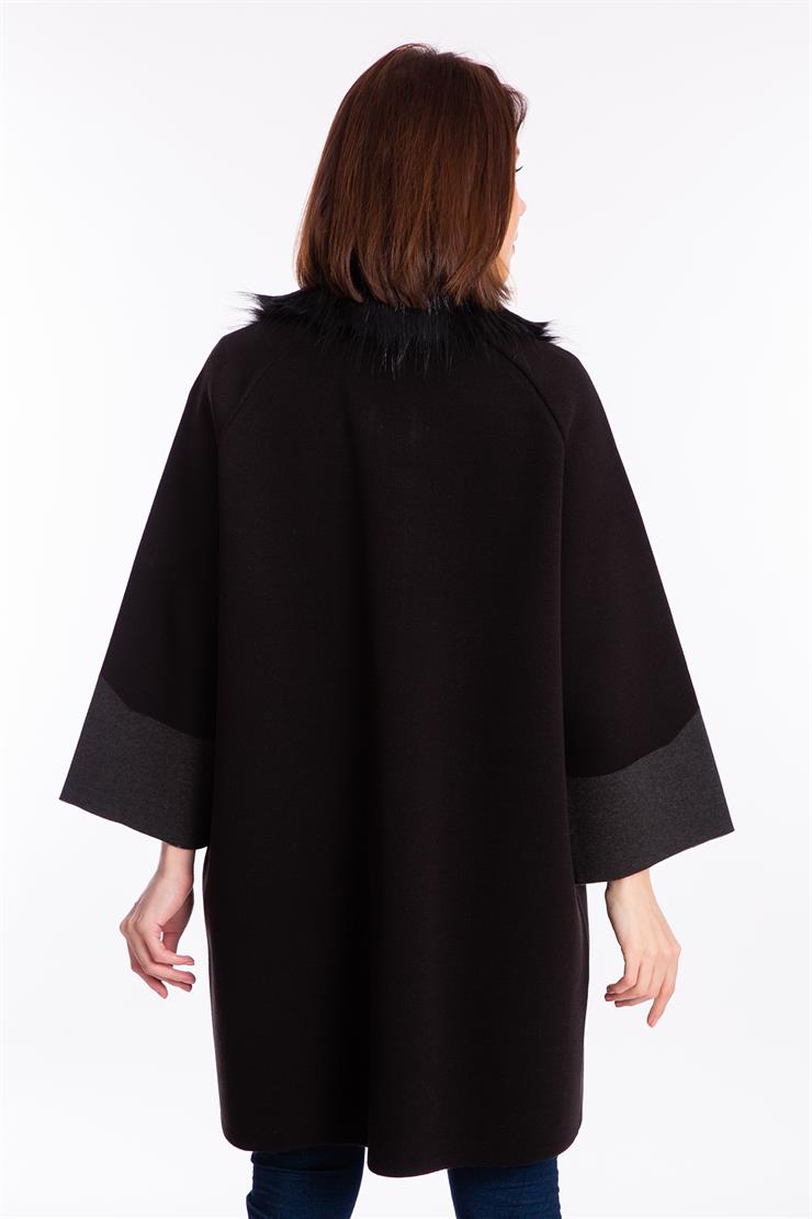 Desenli Kürklü Hırka-Siyah-Füme