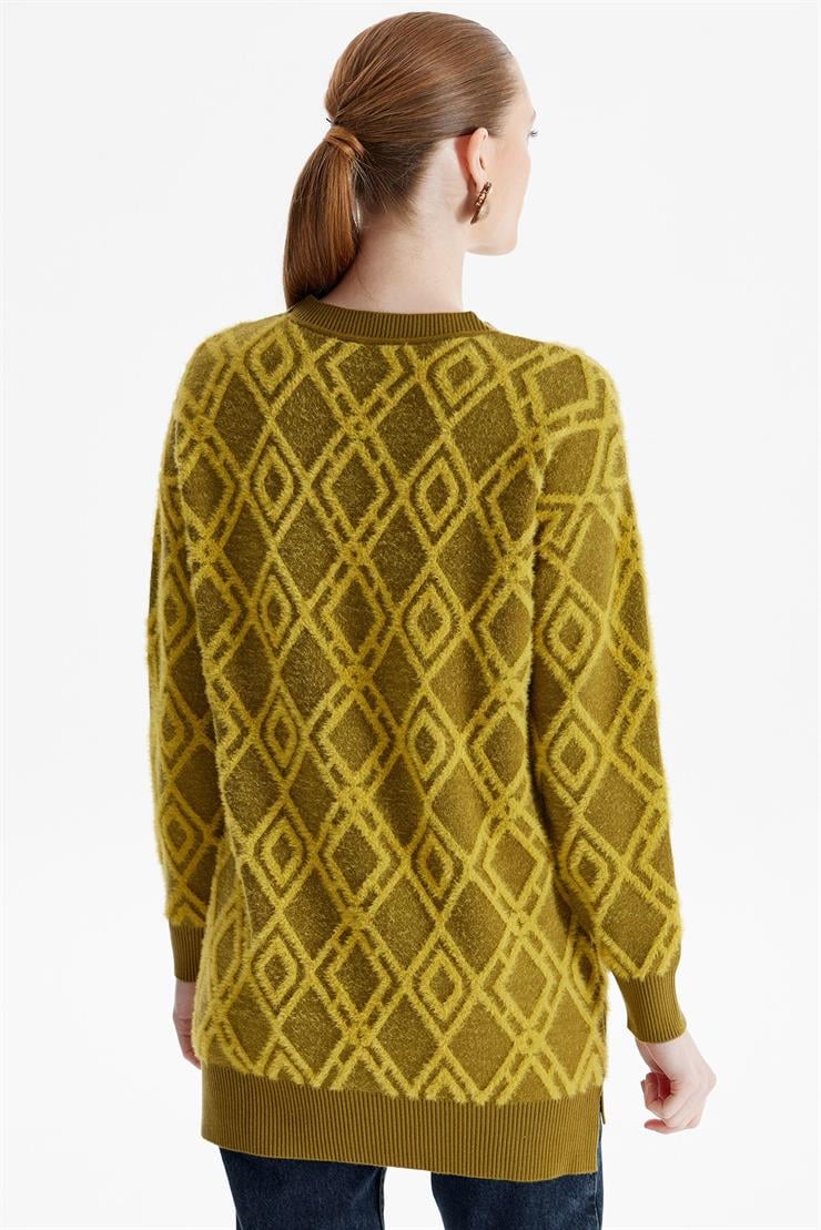 Desenli Sıfır Yaka Triko Tunik OLİVE