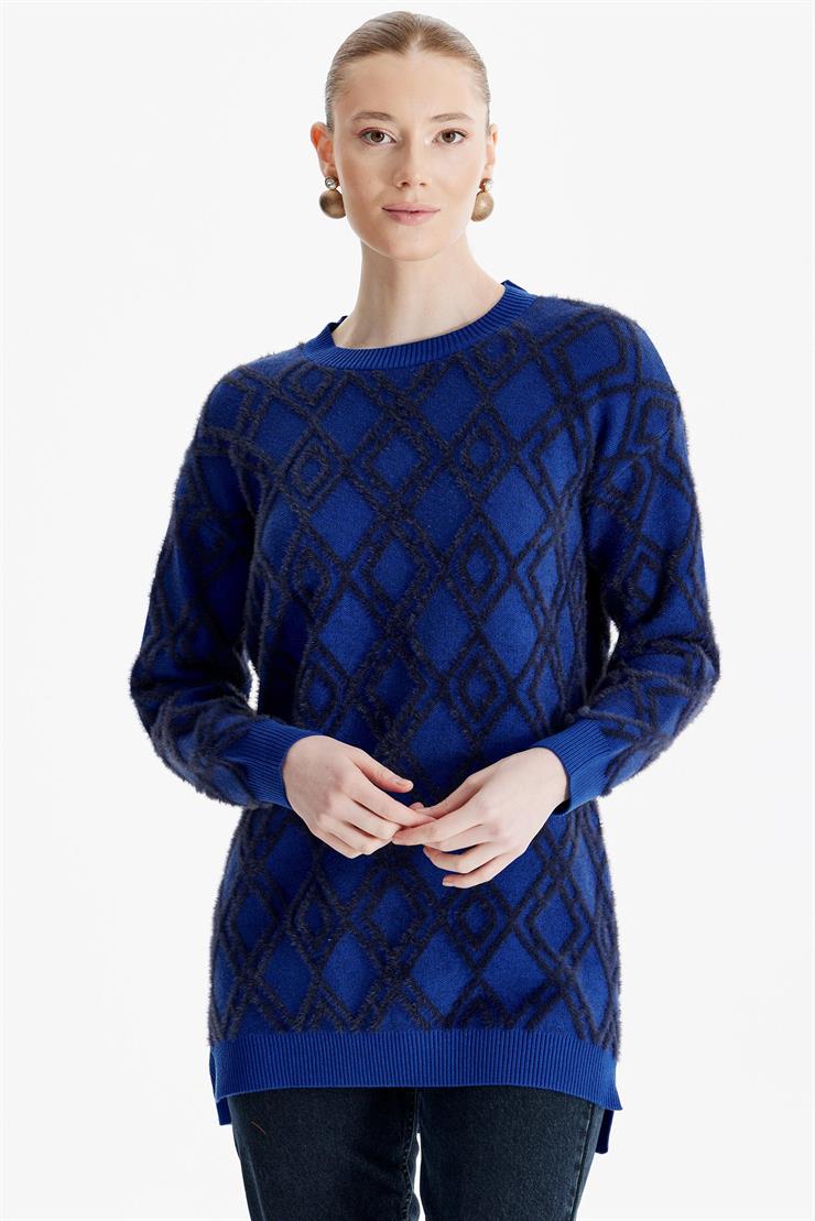 Desenli Sıfır Yaka Triko Tunik SAKS