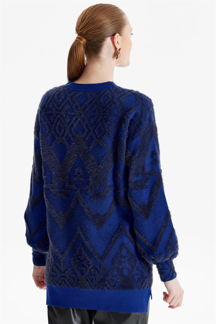 Desenli Sıfır Yaka Triko Tunik SAKS