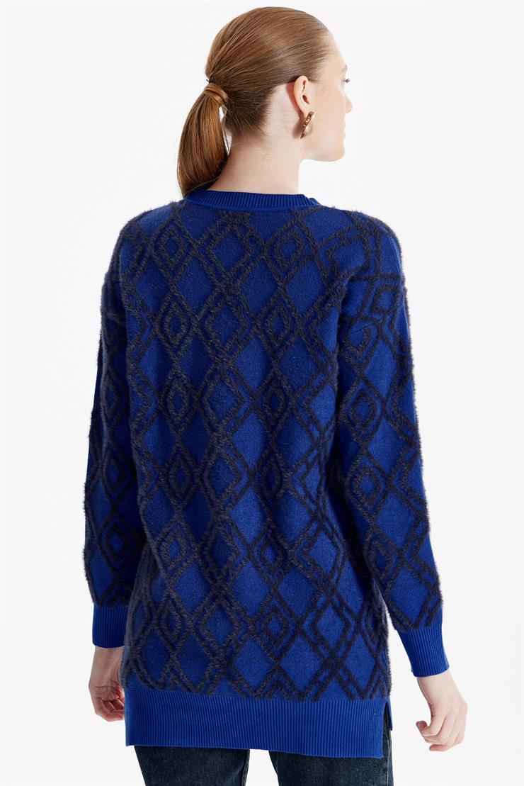 Desenli Sıfır Yaka Triko Tunik SAKS