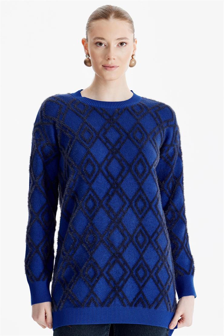 Desenli Sıfır Yaka Triko Tunik SAKS