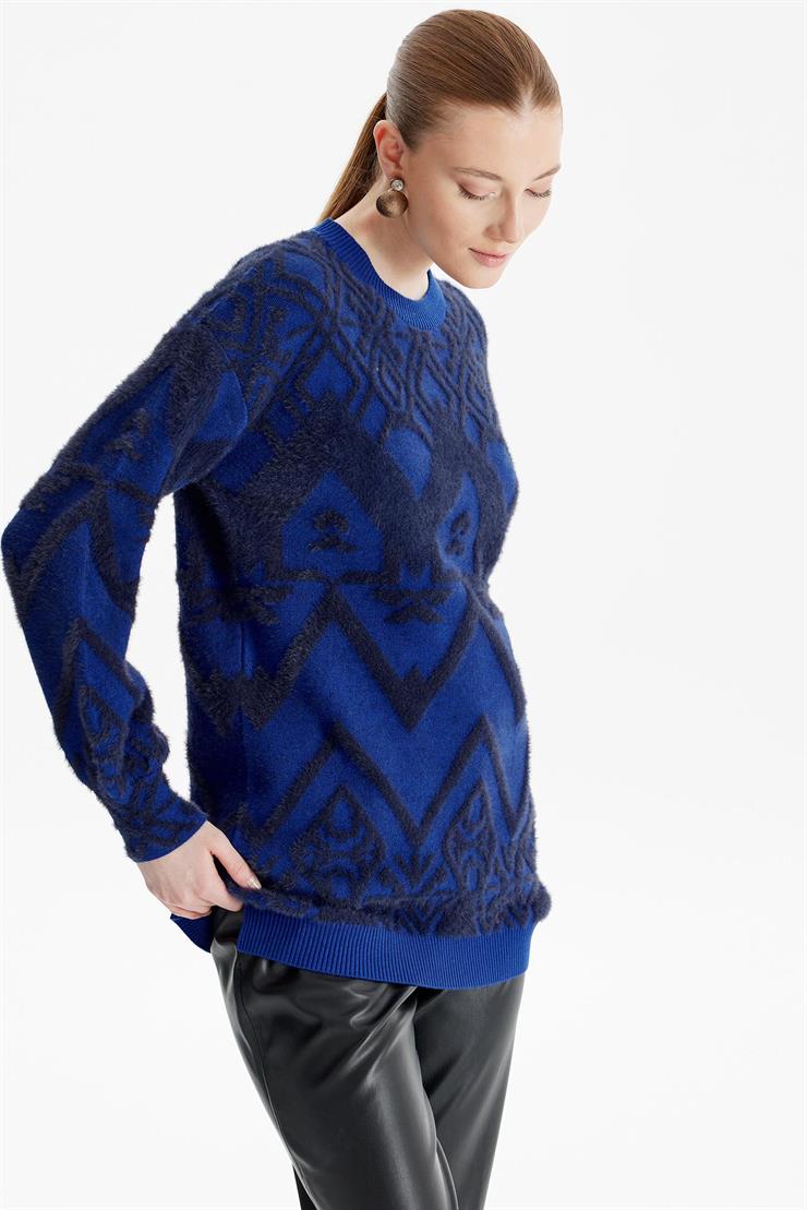 Desenli Sıfır Yaka Triko Tunik SAKS