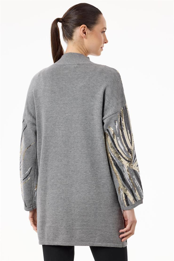 Desenli ve Payetli Triko Tunik GRİ