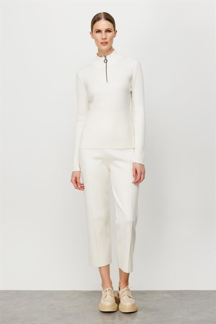 Dik Yaka Fermuarlı Kazak-EKRU