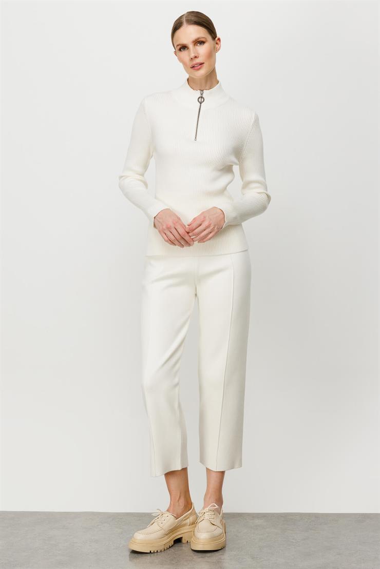 Dik Yaka Fermuarlı Kazak-EKRU