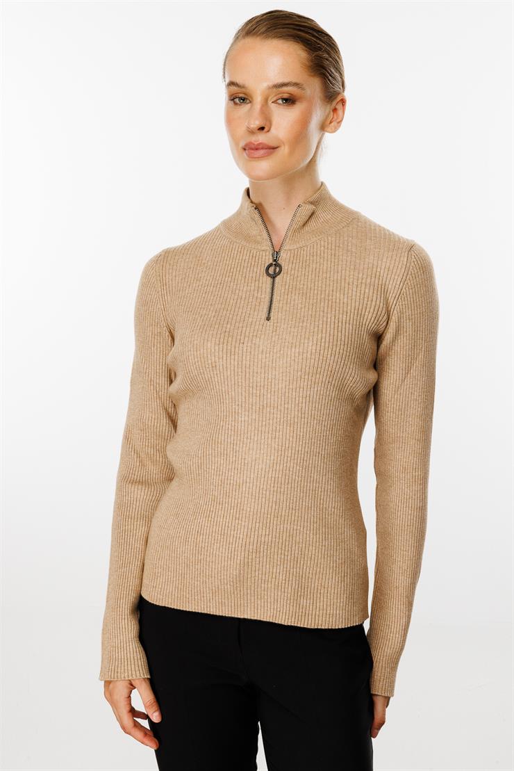 Dik Yaka Fermuarlı Kazak-Taş