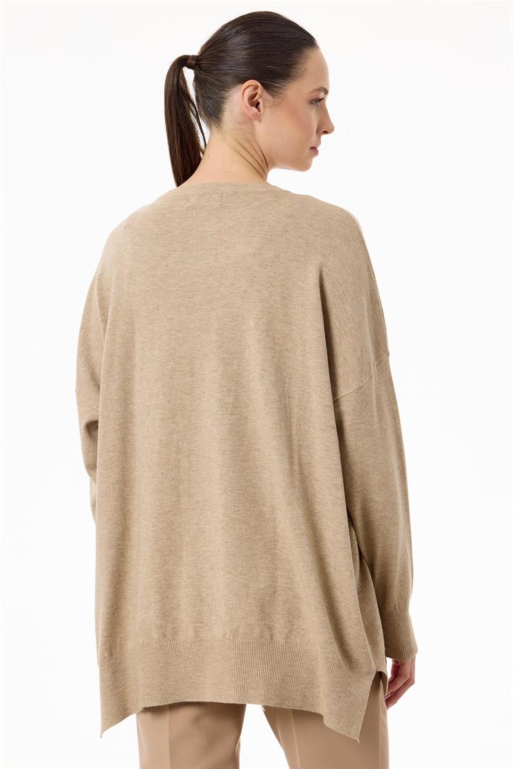 Dikine Şerit Payetli Triko Tunik CAMEL