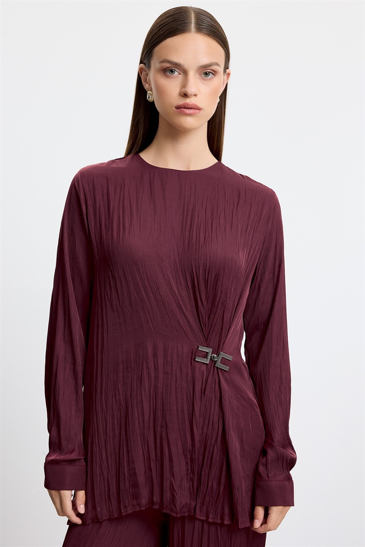 Drapeli Tunik Pantolonlu Takım BORDO