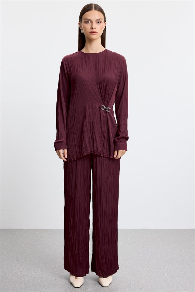 Drapeli Tunik Pantolonlu Takım BORDO