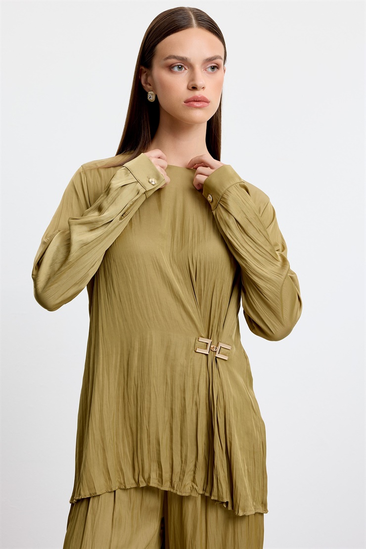 Drapeli Tunik Pantolonlu Takım OLİVE