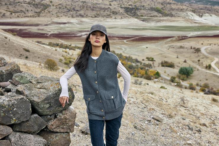 Düğme Ve Cep Detaylı Yün Süveter ANTRASİT