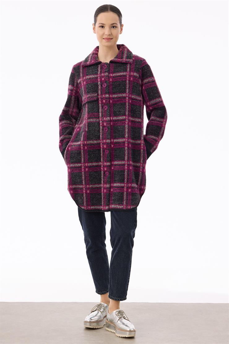 Ekose Desenli Mink Kaban SİYAH-FUŞYA