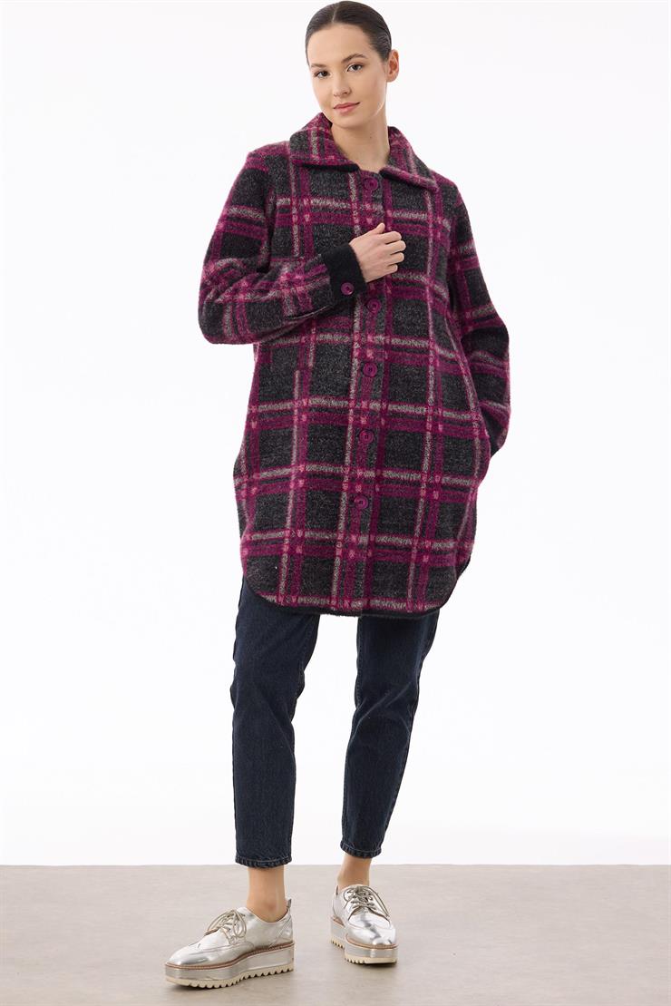 Ekose Desenli Mink Kaban SİYAH-FUŞYA