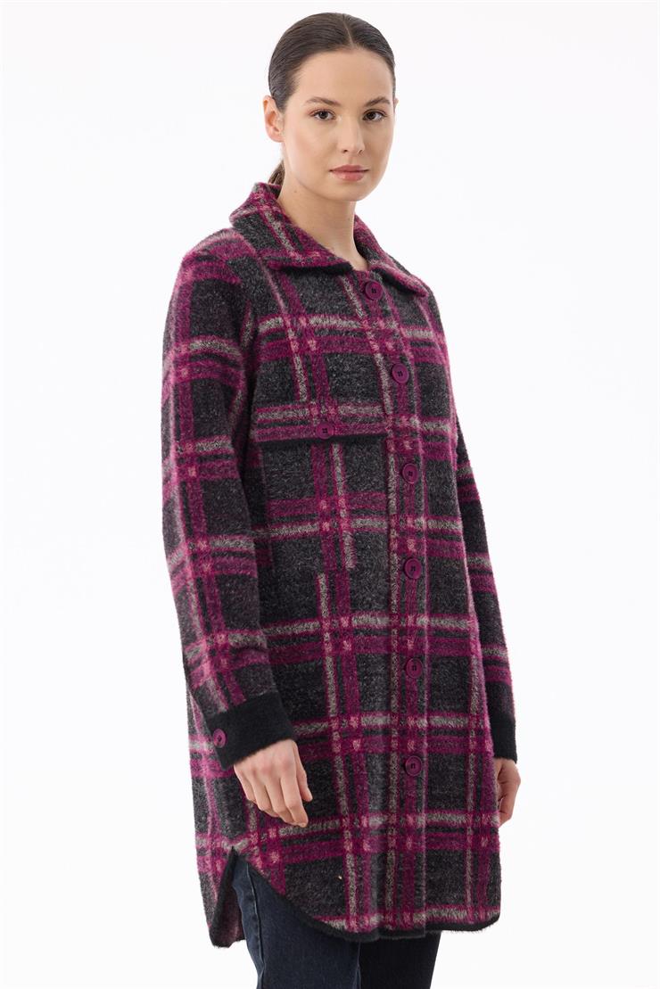 Ekose Desenli Mink Kaban SİYAH-FUŞYA