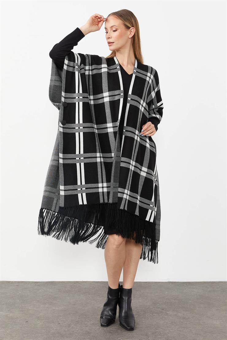 Ekose Desenli Triko Panço-Siyah-Ekru