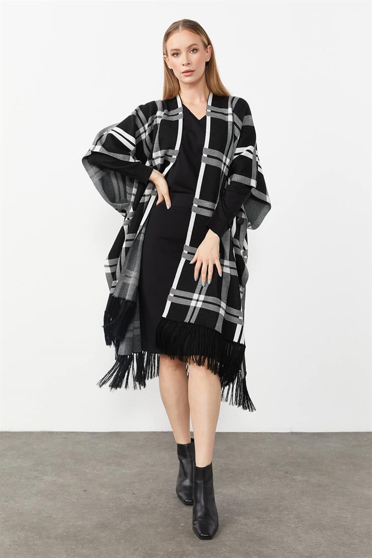 Ekose Desenli Triko Panço-Siyah-Ekru