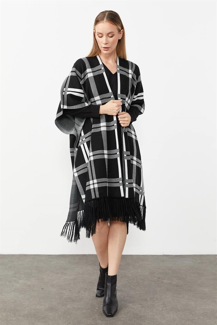 Ekose Desenli Triko Panço-Siyah-Ekru