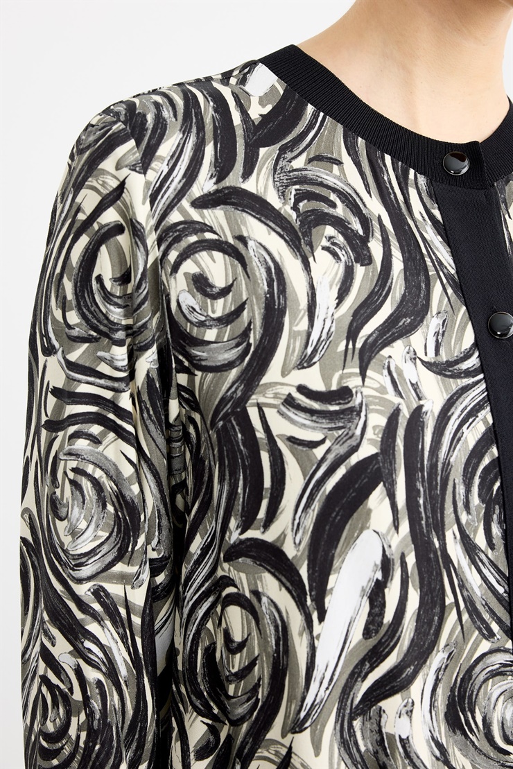 Emprime Gül Desenli 2Li  Etekli Takım SİYAH