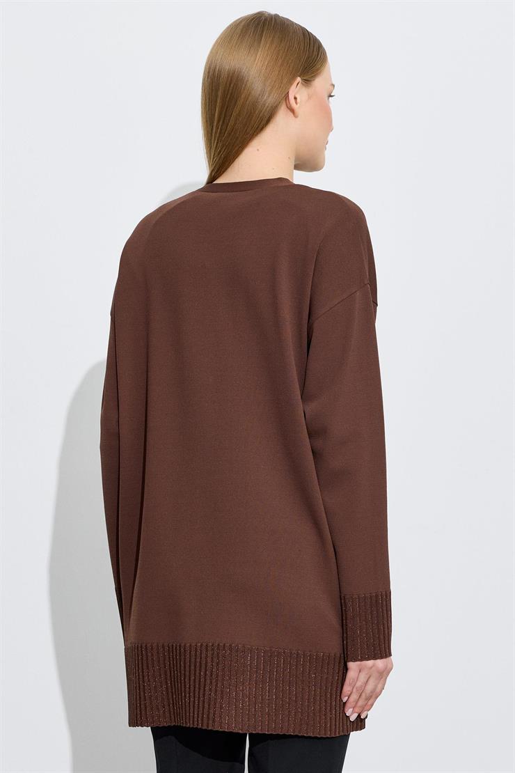 Eteği Simli Önden Düğmelı Rayon Hırka ACI KAHVE