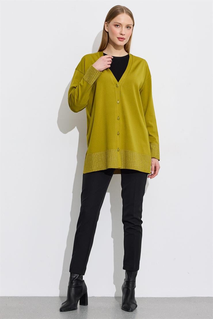 Eteği Simli Önden Düğmelı Rayon Hırka ASİT