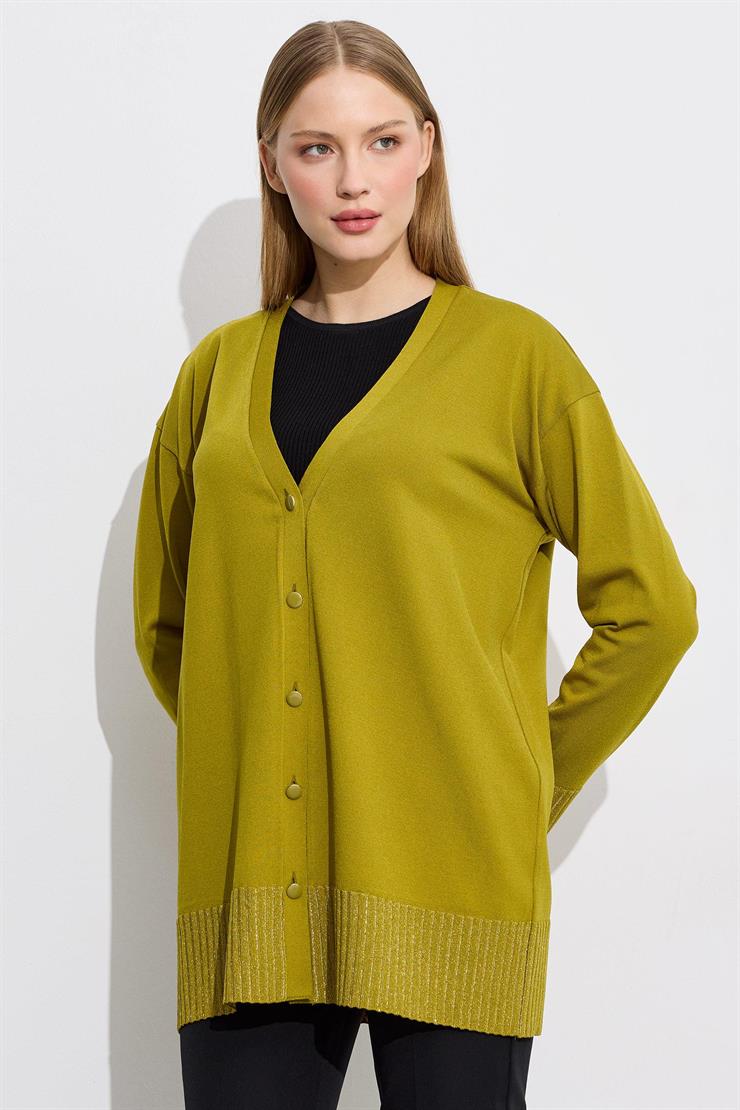 Eteği Simli Önden Düğmelı Rayon Hırka ASİT