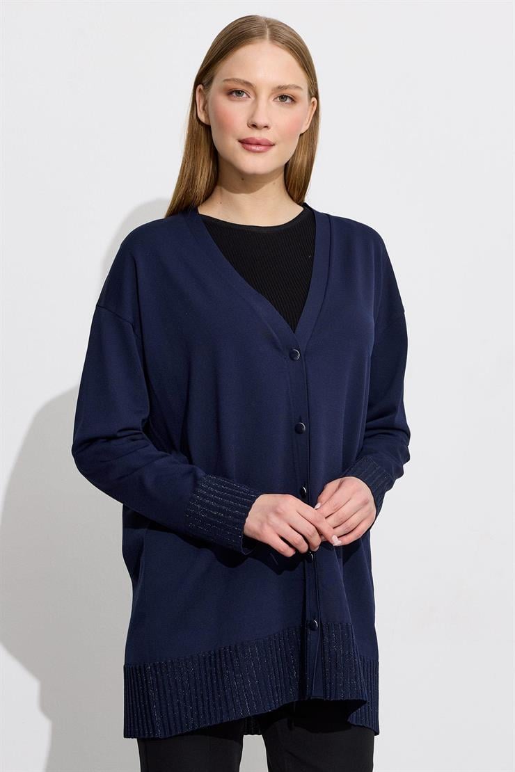 Eteği Simli Önden Düğmelı Rayon Hırka LACİVERT