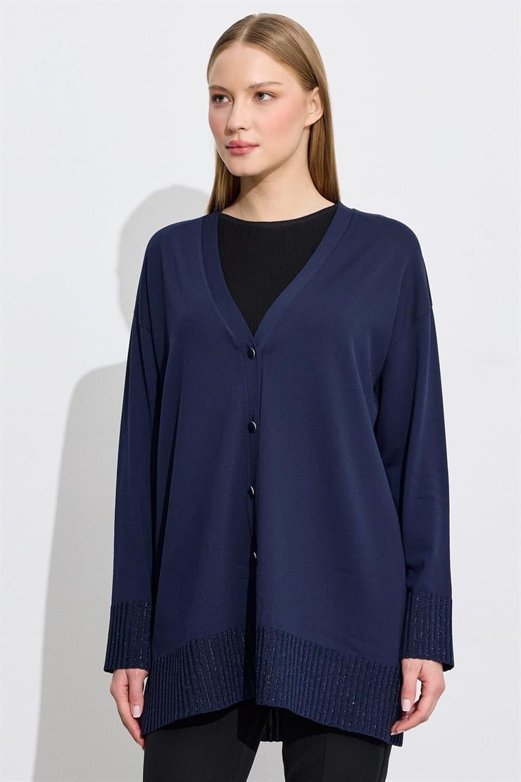 Eteği Simli Önden Düğmelı Rayon Hırka LACİVERT