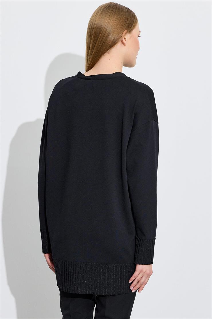 Eteği Simli Önden Düğmelı Rayon Hırka SİYAH