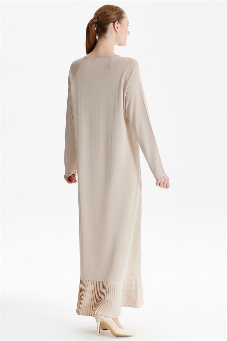 Etek Altı Piliseli Rayon Elbise BEJ