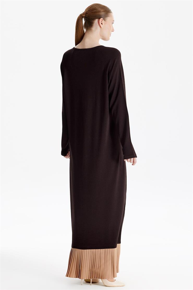 Etek Altı Piliseli Rayon Elbise KAHVE