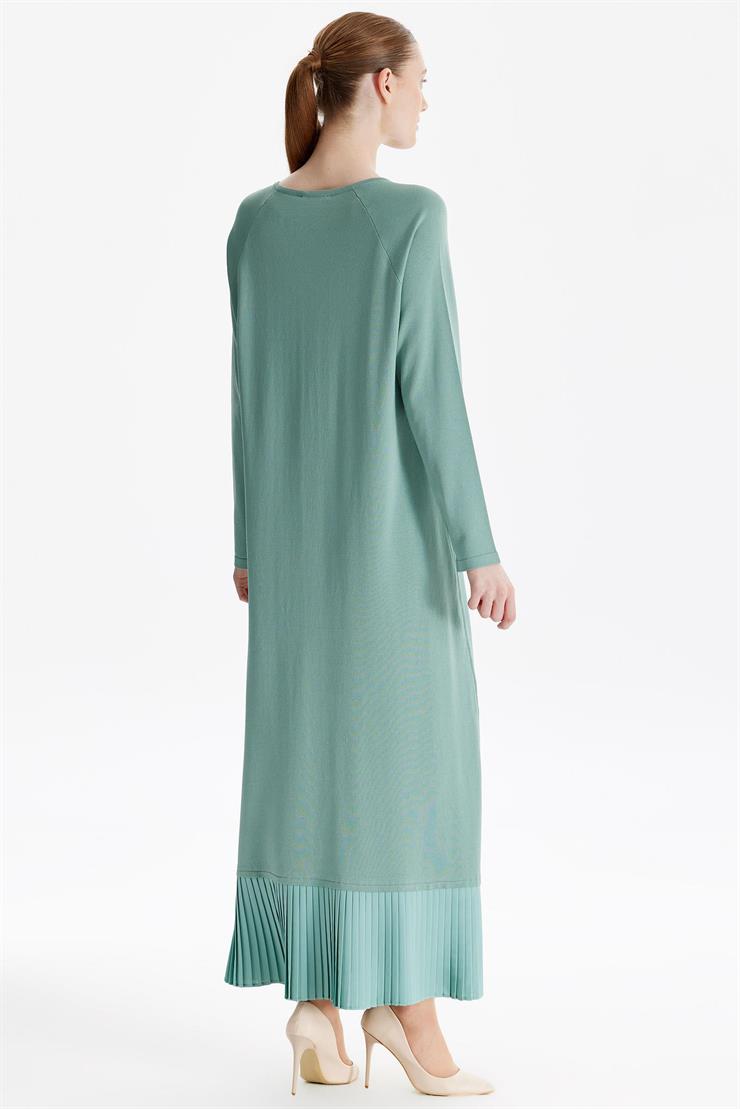Etek Altı Piliseli Rayon Elbise YEŞİL
