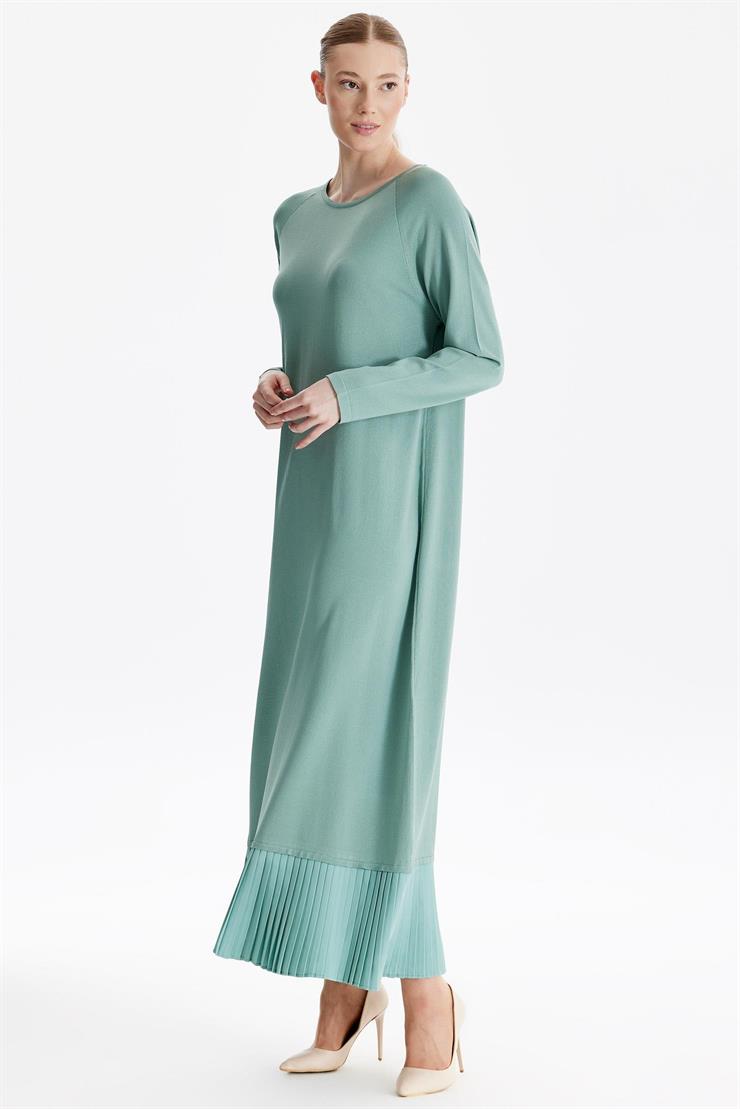 Etek Altı Piliseli Rayon Elbise YEŞİL