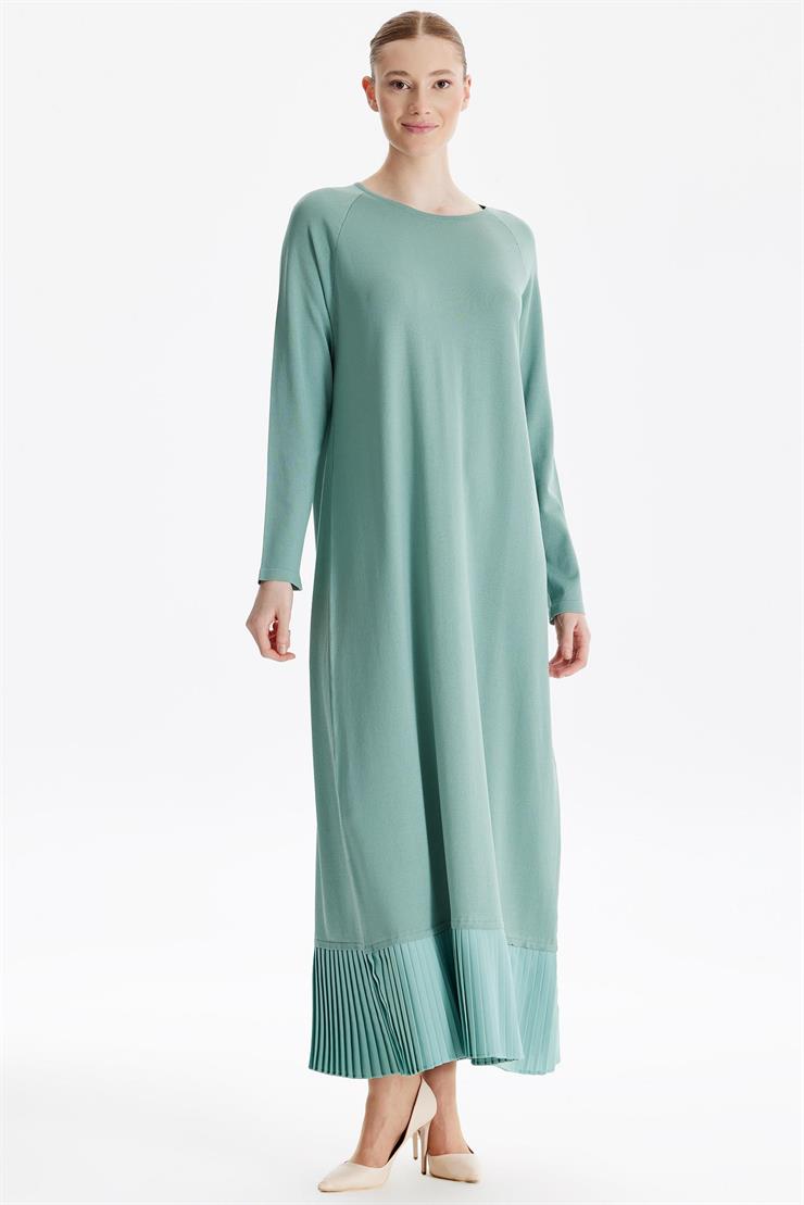 Etek Altı Piliseli Rayon Elbise YEŞİL