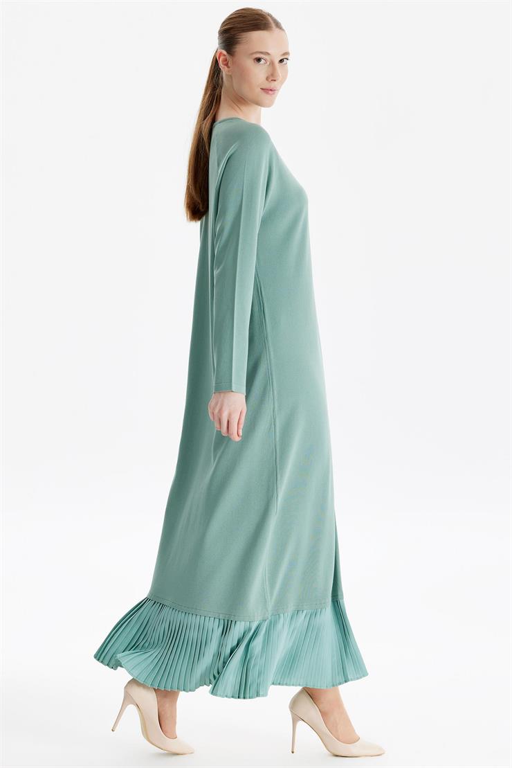 Etek Altı Piliseli Rayon Elbise YEŞİL