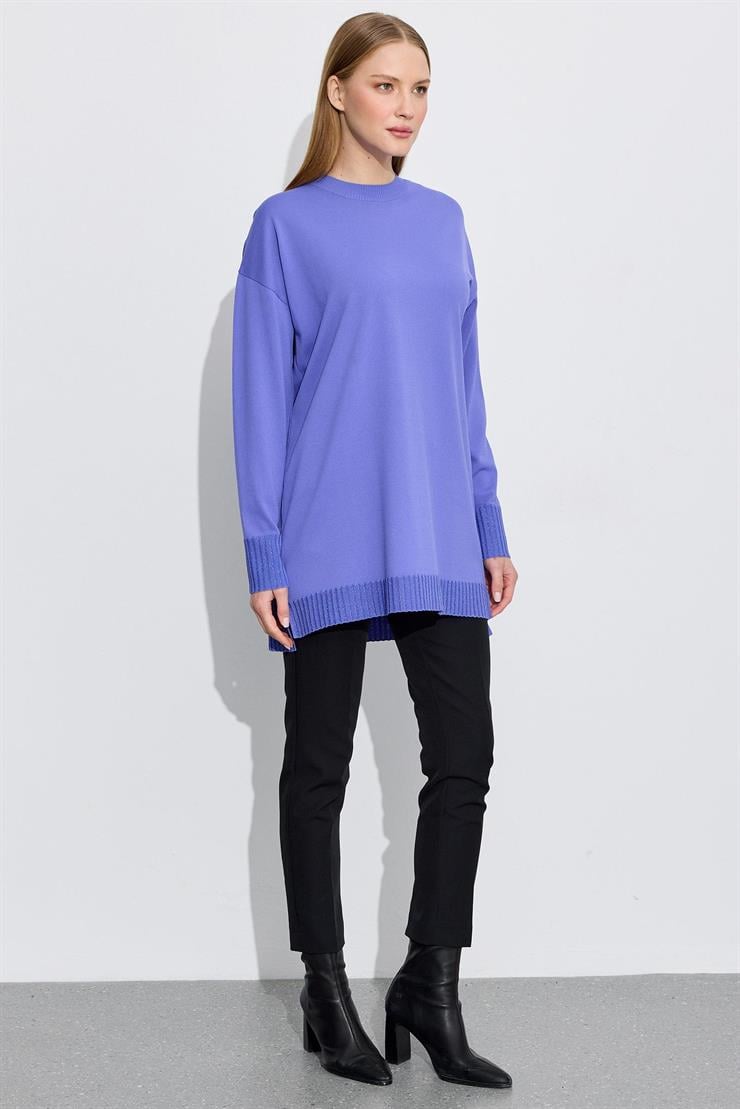 Etek Ucu Simli Triko Tunik AÇIK MOR