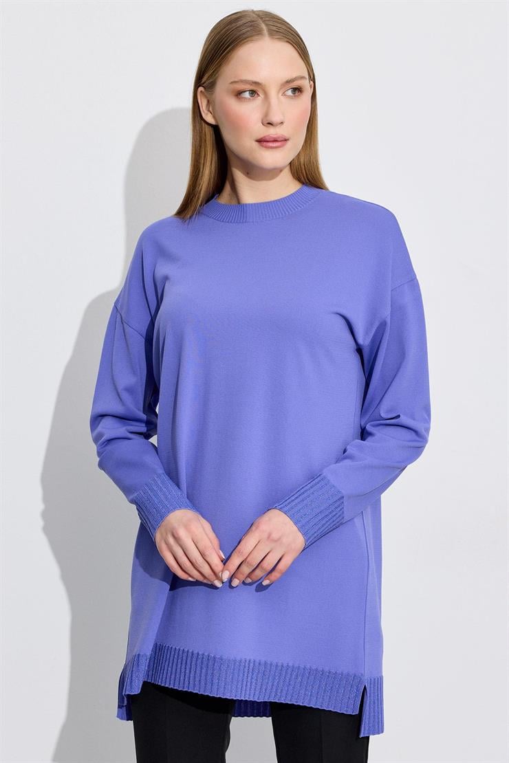 Etek Ucu Simli Triko Tunik AÇIK MOR