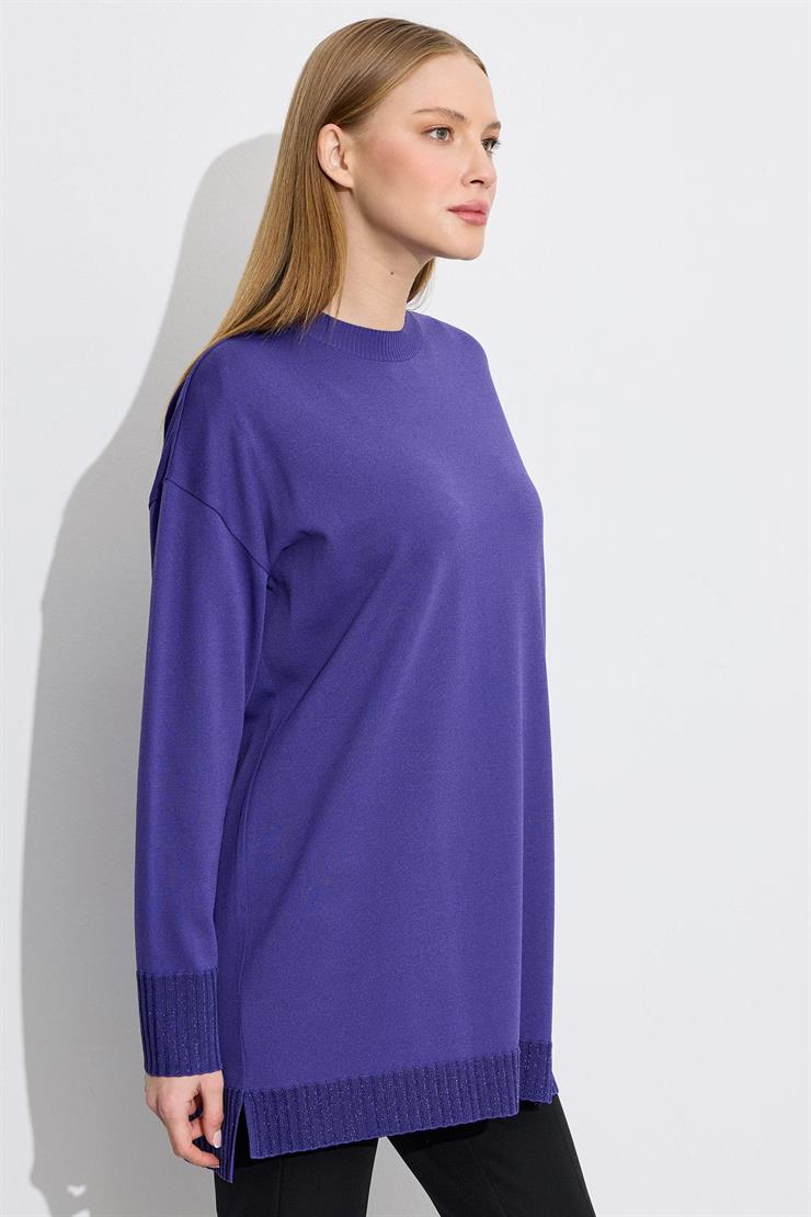 Etek Ucu Simli Rayon Tunik KOYU MOR