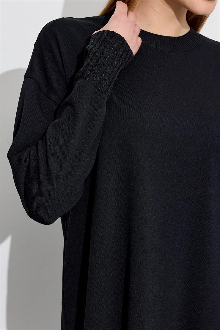 Etek Ucu Simli Rayon Tunik SİYAH
