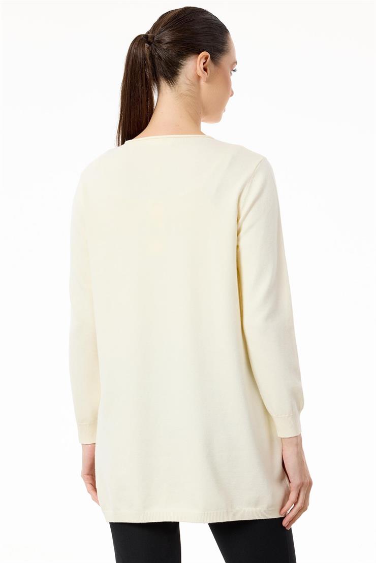 Etek Ucu Taş Detaylı Triko Tunik EKRU