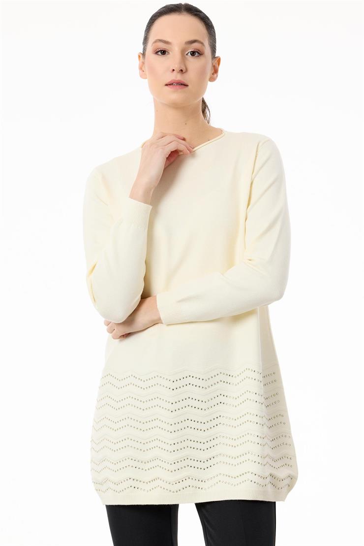 Etek Ucu Taş Detaylı Triko Tunik EKRU