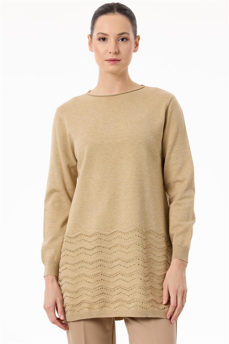 Etek Ucu Taş Detaylı Triko Tunik HAKİ