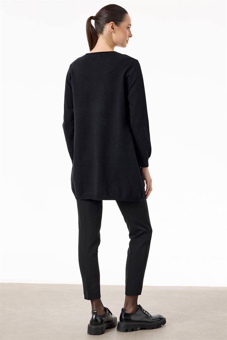 Etek Ucu Taş Detaylı Triko Tunik SİYAH