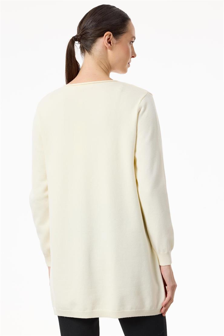 Etek Ucu Zikzak Payetli triko Tunik EKRU