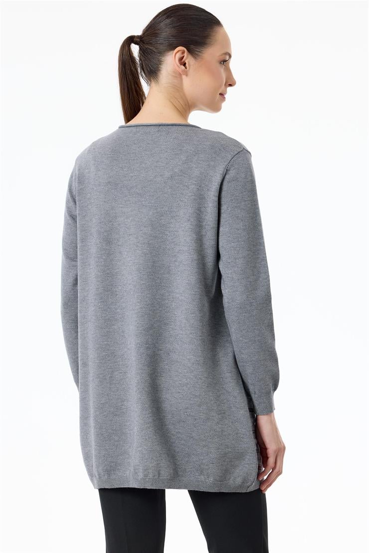 Etek Ucu Zikzak Payetli triko Tunik GRİ