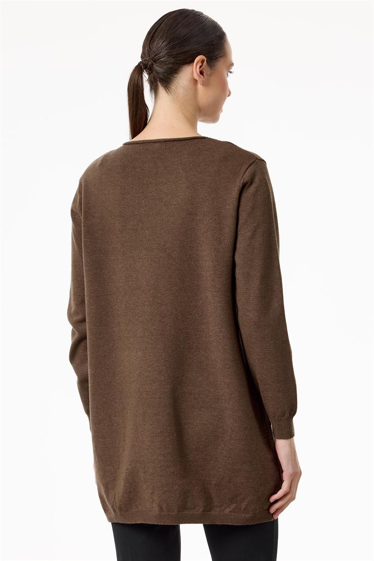 Etek Ucu Zikzak Payetli triko Tunik KAHVE